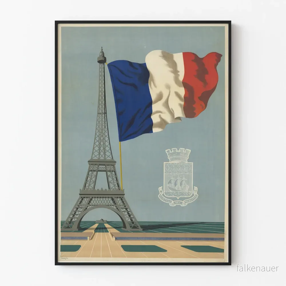 Poster Fluctuat Nec Mergitur med Eiffeltornet och fransk flagga
