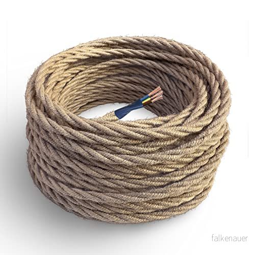 Amarcords textilkabel för lampor jute, flätad, 30 meter, med jordning 3 x 0,75 tygkabel täckt färgat vintagetyg ljuskronor, vägglampor och lampskärmar 8052862730610 Amarcords textilkabel för lampor jute, flätad, 30 meter, med jordning 3 x 0,75 tygkabel täckt färgat vintagetyg ljuskronor, vägglampor och lampskärmar 8052862730610