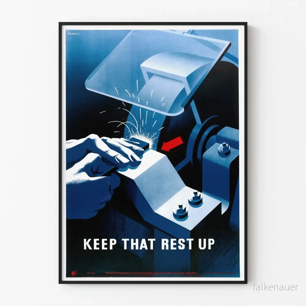 Vintageposter 'Keep That Rest Up' industriell konst och arbetsmiljösäkerhet