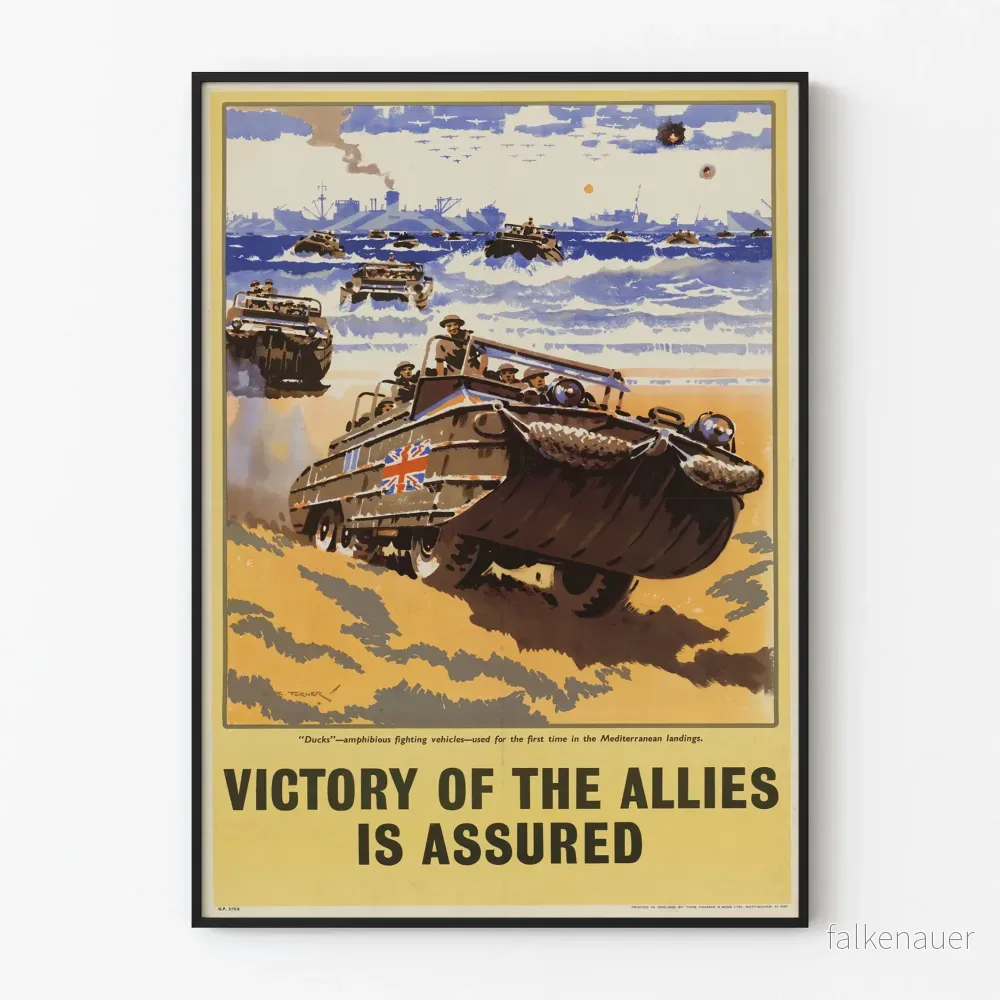 Vintage militär poster "Allierades seger" vid amfibie landstigning