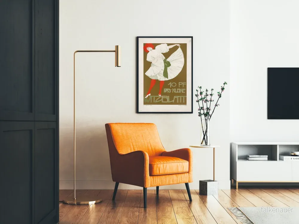 Vintageposter Das Kleine Witzblatt med dansös i vit klänning - Bild 2