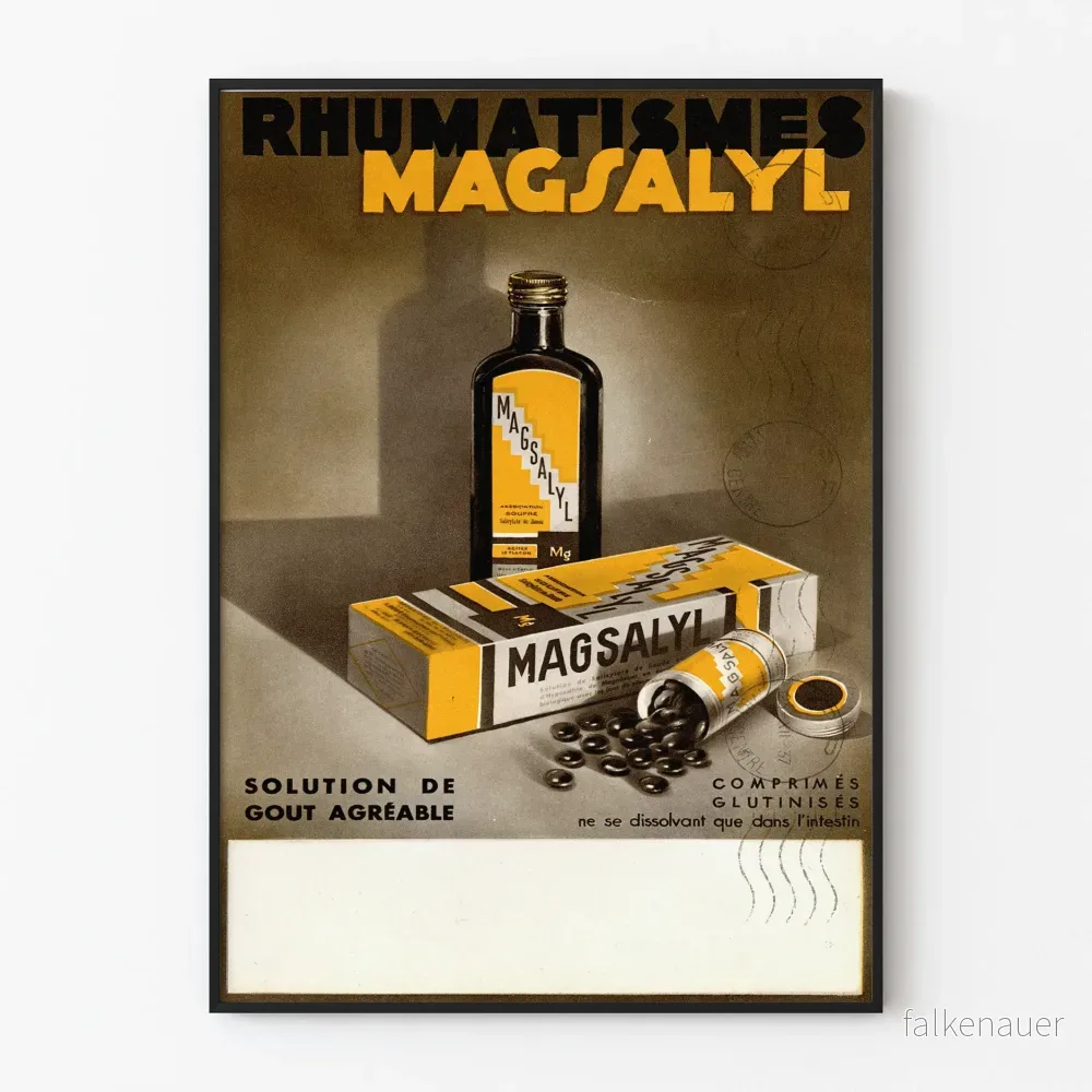 Retro affisch för läkemedlet Magsalyl mot reumatism