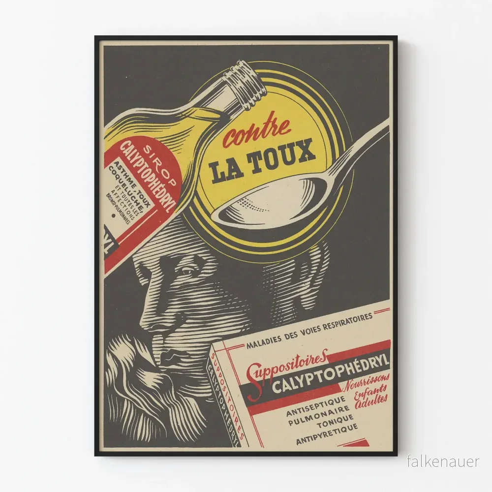 Vintageposter för sirap och suppositorier Calyptophédryl mot hosta