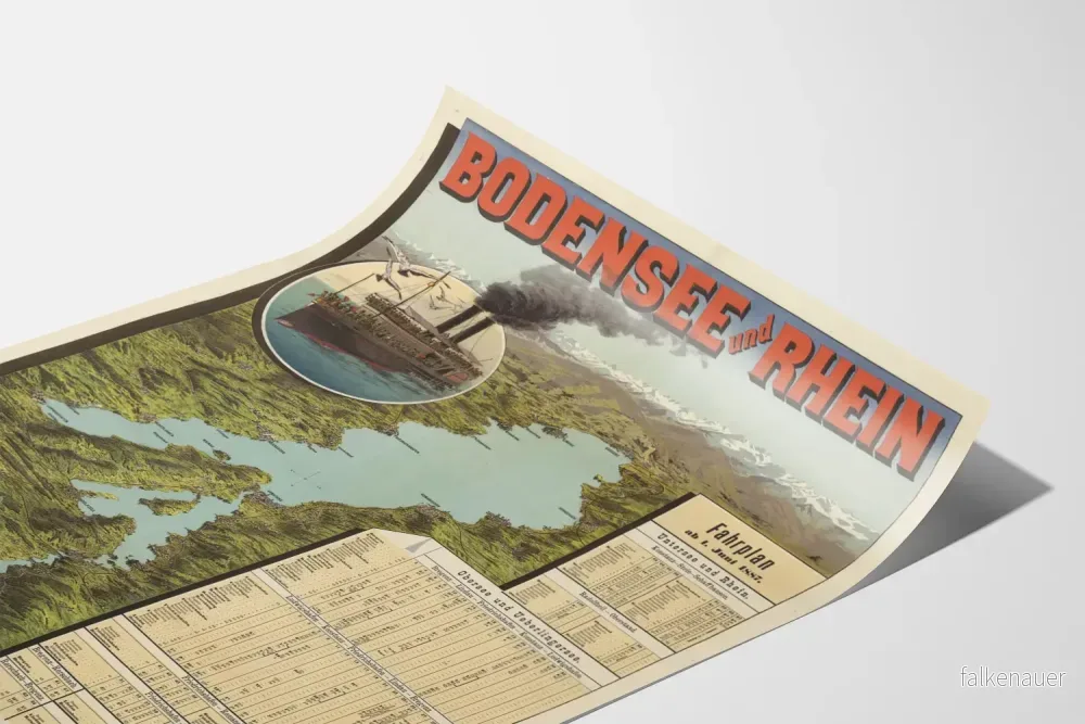Vintageaffisch Bodensee och Rhen – Karta över överfartsturerna 1887 - Bild 3