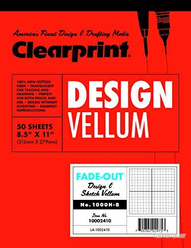 Clearprint Design Vellum Pad med tryckt bleknings 8 x rutnät, 7,3 kg, 100% bomull, 20 28 cm, 50 ark, genomskinlig vit (10002410), 8,5 11 tum 720362029753