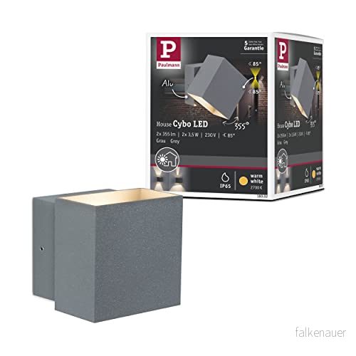 Paulmann Cybo LED utomhus vägglampa, 2.700 K, 10x10 cm, grå 4000870180020