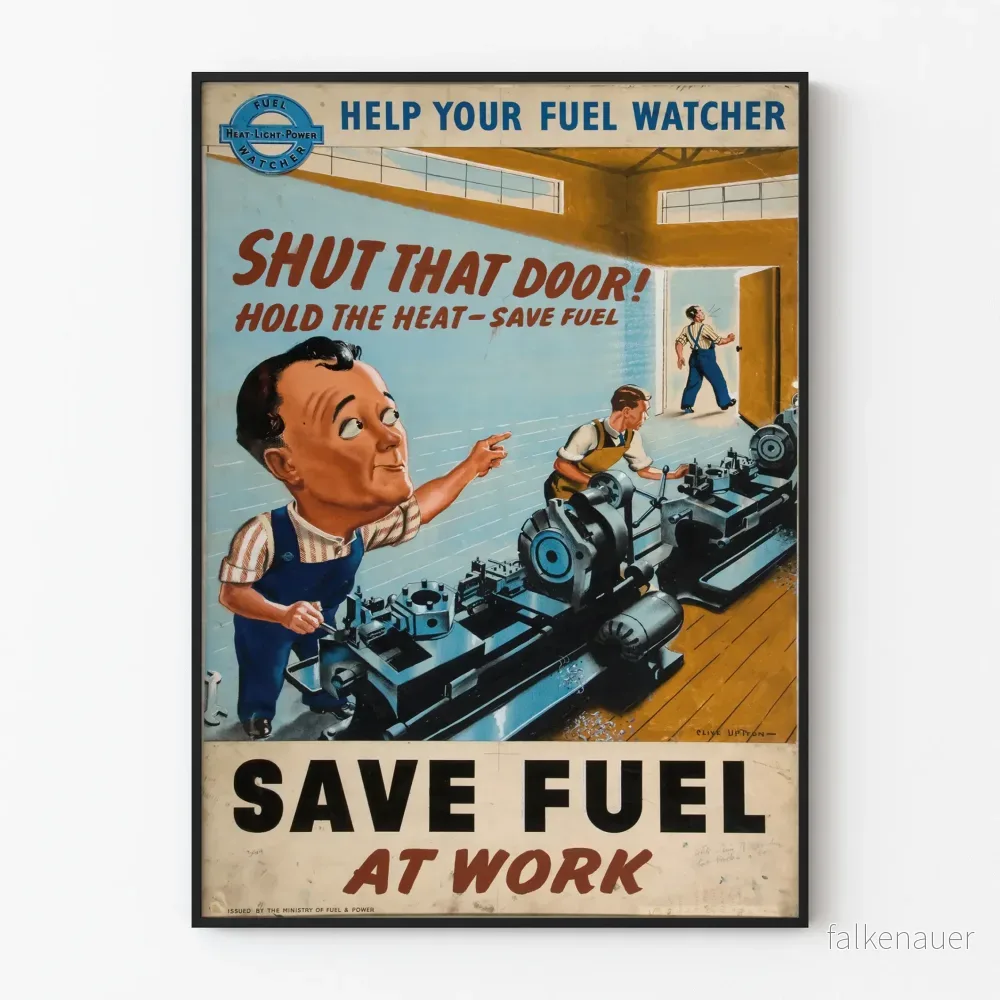 Vintageaffisch för bränsleekonomi på jobbet