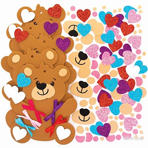 Baker Ross Love Bear skumgummi dekoration pysselset 5 pack, alla hjärtans dag för barn pyssel (FC415), medium 5051174128262