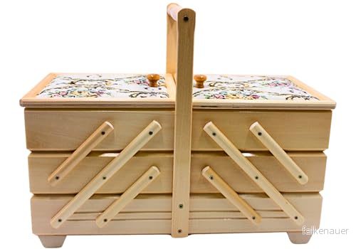 Dekohjälte24 högkvalitativ sylåda, sylådor av fanerträ med 7 fack och tygskydd, rosenmotiv i naturen, L/B/H 42 x 20 21 cm 4255713512104