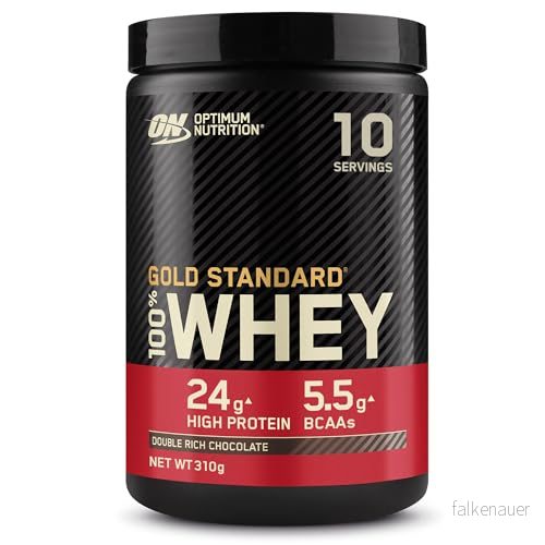 Optimum Nutrition Gold Standard 100 Procent Vassle Muskelbyggande och Återhämtningsproteinpulver med Naturligt Förekommande Glutamin BCAA aminosyror, Dubbelrik Chokladsmak, 10 Portioner, 310 g 5060751994602