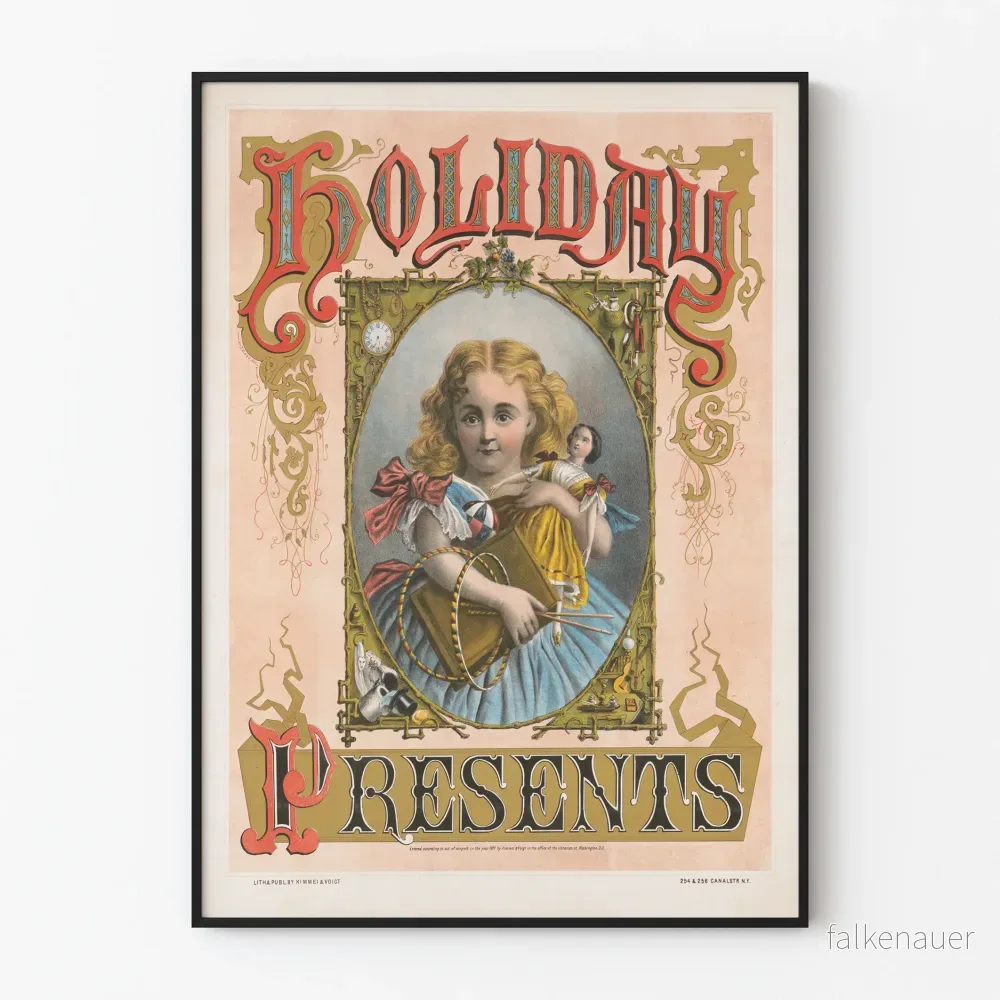 Vintageposter Holiday Presents för festlig väggdekoration