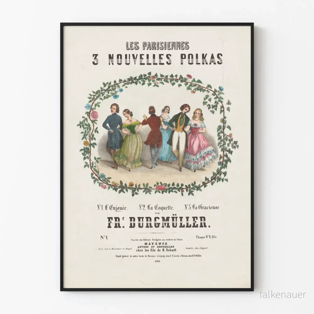 Vintageposter Les Parisiennes 3 Nya Polkas av Frédéric Burgmüller