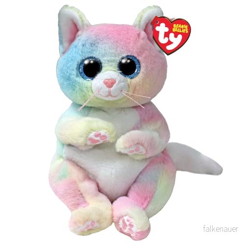 Ty Beanie Bellies Jenny den flerfärgade kattungen med ljusblå ögon, de ursprungliga mjuka plyschdjuren mjuk smörgås, 20 cm T41291 8421412914