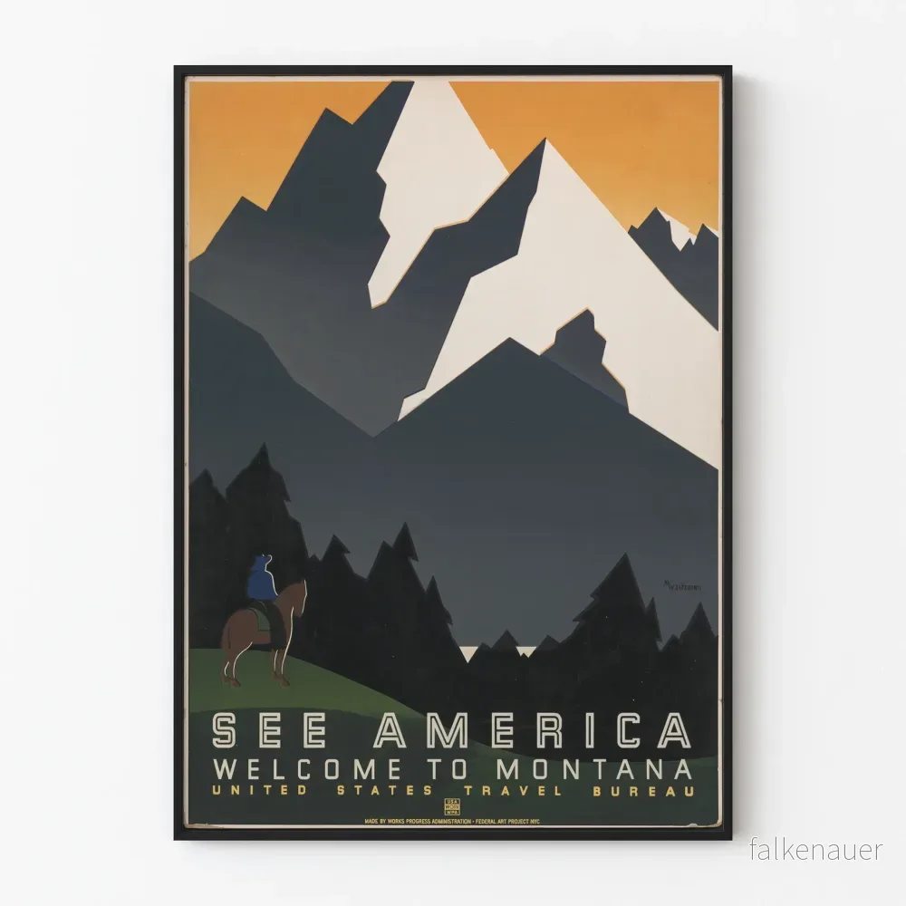 Vintageposter See America Välkommen till Montana