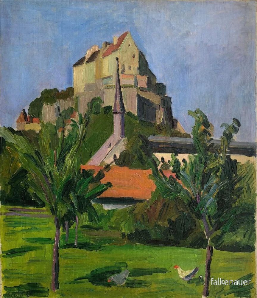 Målning Burghausen, trädgård med höns i bakgrunden - fästningens plan - Otto Geigenberger - Bild 2