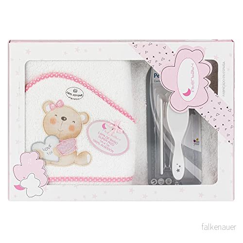 Amazon badkappa med huva, kärlek vit och rosa 100% bomull hårborste kam set 8435690605952