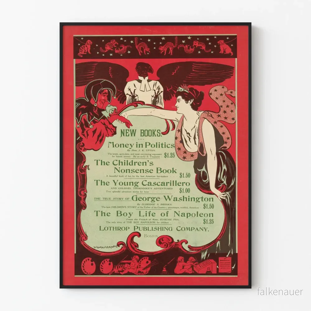 Vintageposter New Books för litterär väggdekoration