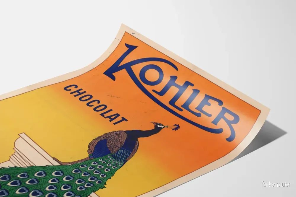 Vintageposter med choklad Kohler med färgstark påfågel - Bild 3