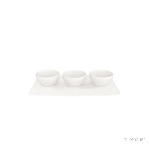 Villeroy & Boch Manufacture Rock Blanc dippskål 4 delar vit, diskmaskinssäker, mikrovågsugnssäker, dippskålar, skål, serveringstallrik, porslinsset för sushi, snacks eller tapas, premium porslin 4003686395077