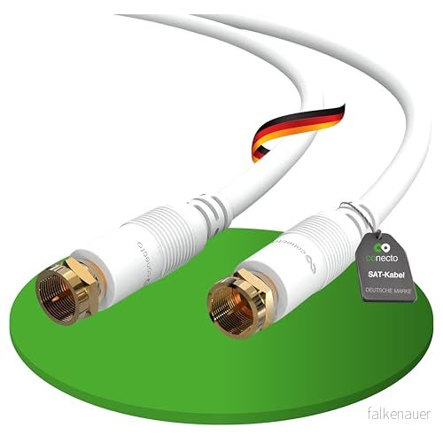 conecto antennkabel SAT kabel koaxialkabel satellitkabel TV 2,00 m dubbel skärmad F kontakt, för HDTV, mottagare, satellit, internet, DAB, radio, vit 4250684929395