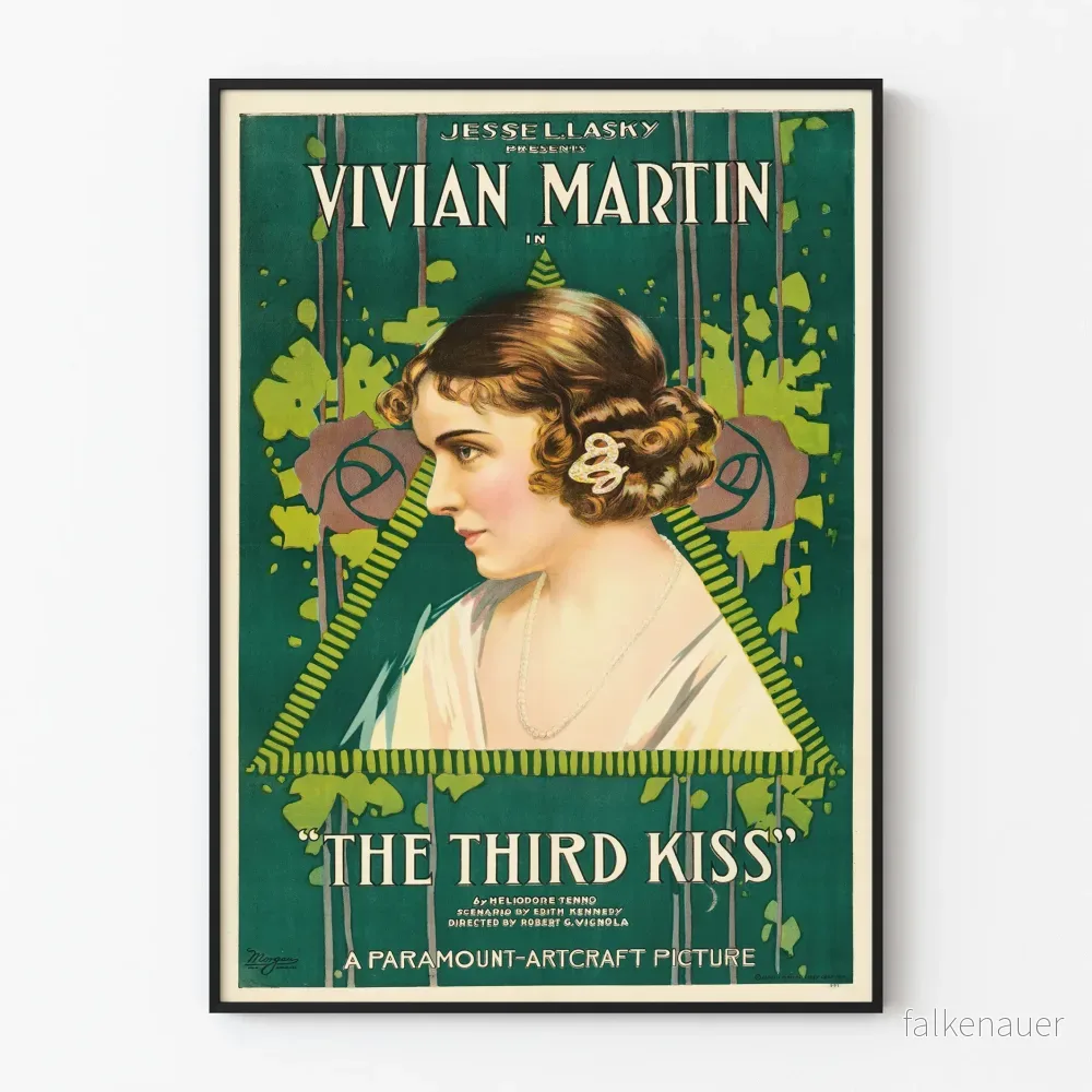 Vintage poster för väggdekoration The Third Kiss med kvinnoporträtt