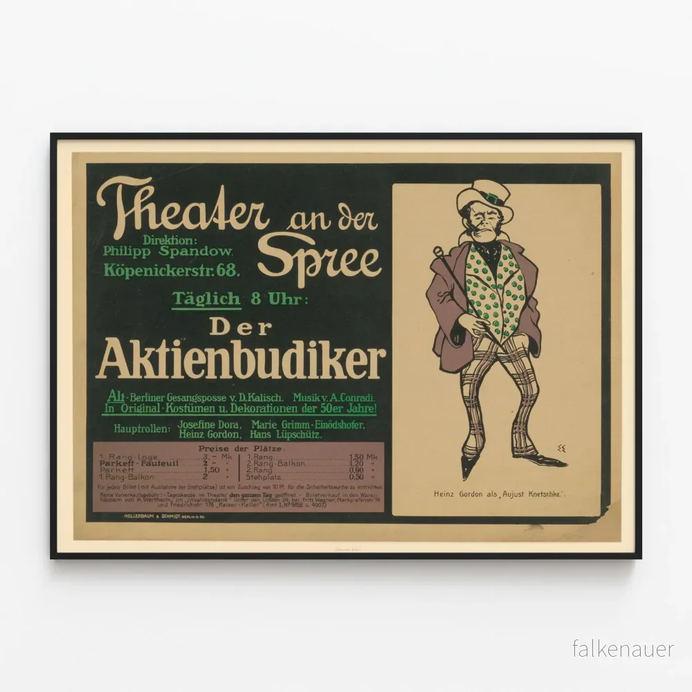 Vintageaffisch för tysk teater Der Aktienbudiker