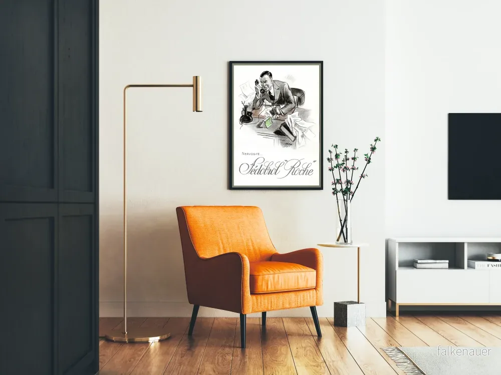 Vintageposter 'Nervosité Fédobrol Roche' teckning i blyertspenna - Bild 2