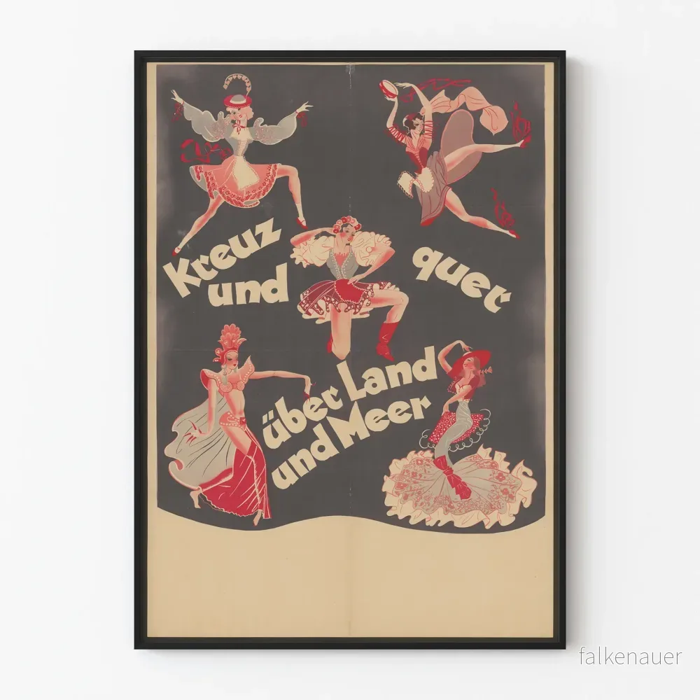Vintage dekorativ poster med folkkonstnärliga dansöser