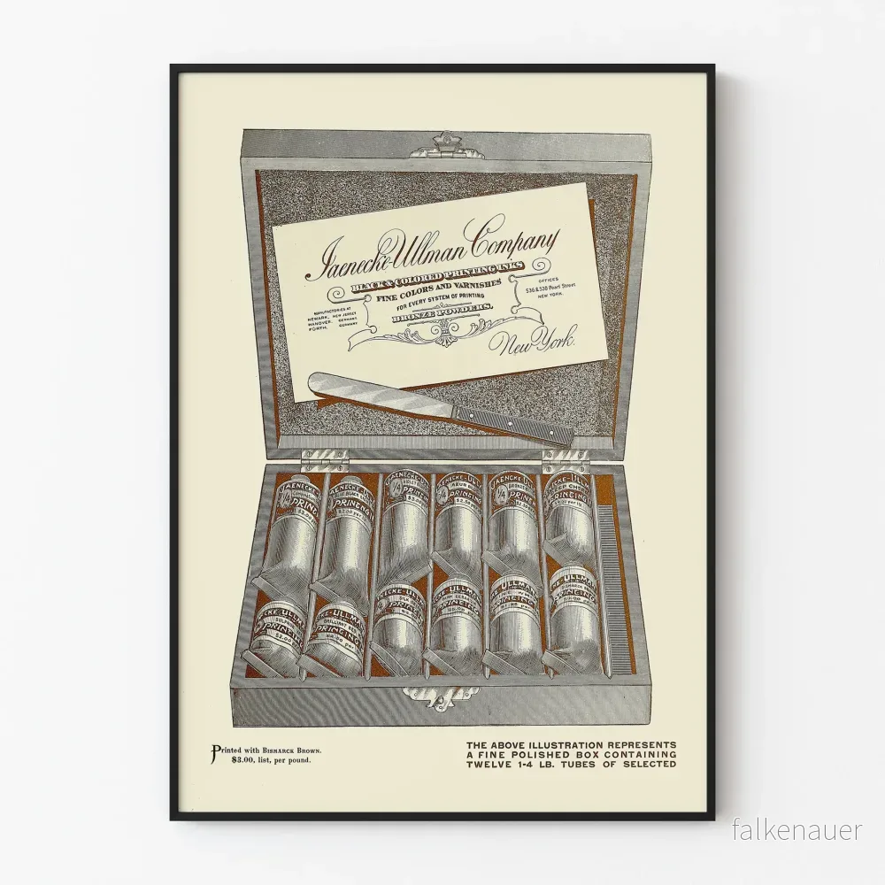 Vintageposter från Jaenecke-Ullman Company för tryckfärgtuber