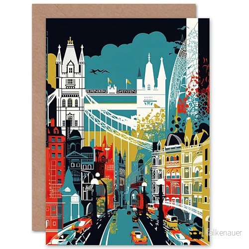 Artery8 London Iconic Landmarks Modern Abstract Cityscape Travel Birthday Sealed Greeting Card Plus Envelope Blank inside 5059360977991