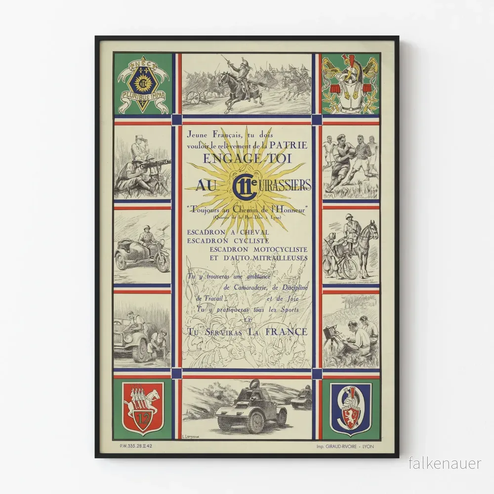 Rekryteringsposter för armén 11:e pansarregementet Vichy vintage