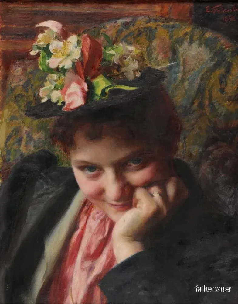 Målning Konsttryck Le chapeau de fleurs – Émile Friant | Konsttryck - Bild 2