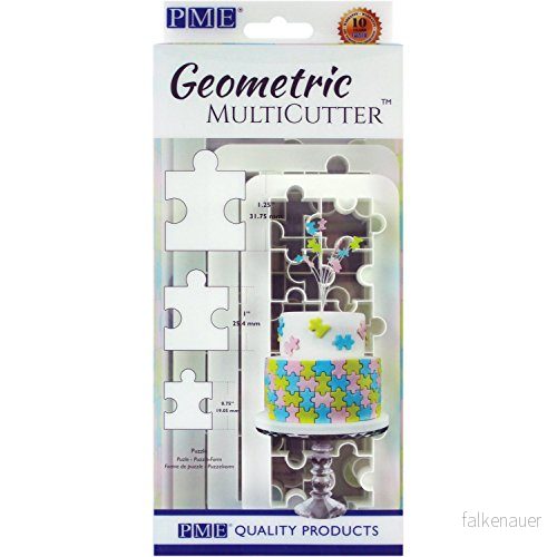 PME GMC154 Geometriska multiskärare för tårtdesign pussel liten, medium och stor storlek, set med 3, vit 5060281189912