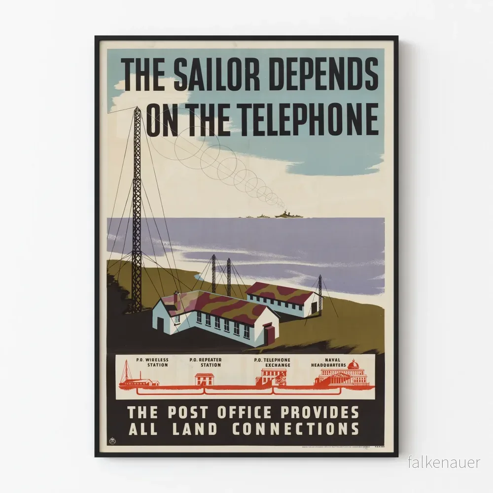 Vintageposter The Sailor Depends on the Telephone - Maritim väggdekoration
