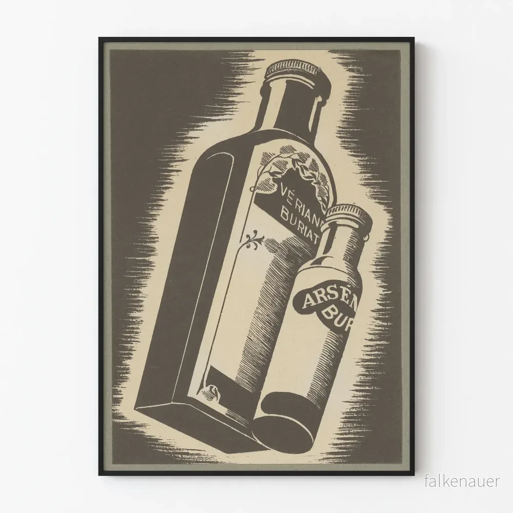Vintageposter med Verian Buriat-flaskor – Retro väggdekoration