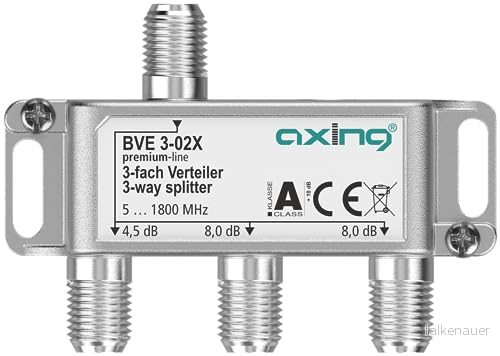 Axing BVE 3 02 x vägs distributör (osymmetrisk) 4,5/8/8 dB 51 800 MHz TV data internet kabel 7611682009668