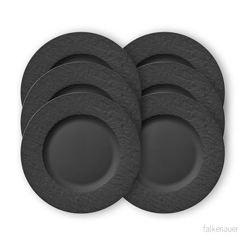 Villeroy & Boch -Manufacture Rock mattallrik, 6 tallrikar premiumporslin, diskmaskins- och mikrovågsugnssäker, svart 4057743104461