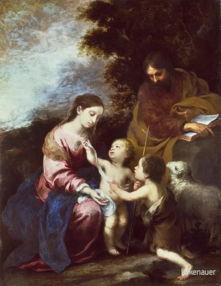 Målning av Den heliga familjen med barnet Baptiste - Bartolomé Esteban Murillo | Konsttryck - Bild 2