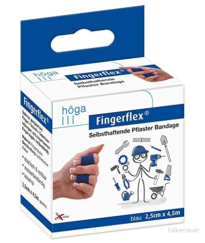 Fingerflex blå, 2,5 cm x 4,5 m sträckt, självhäftande plåster bandage/fingerförband, 2 pack, stor 4017949001216