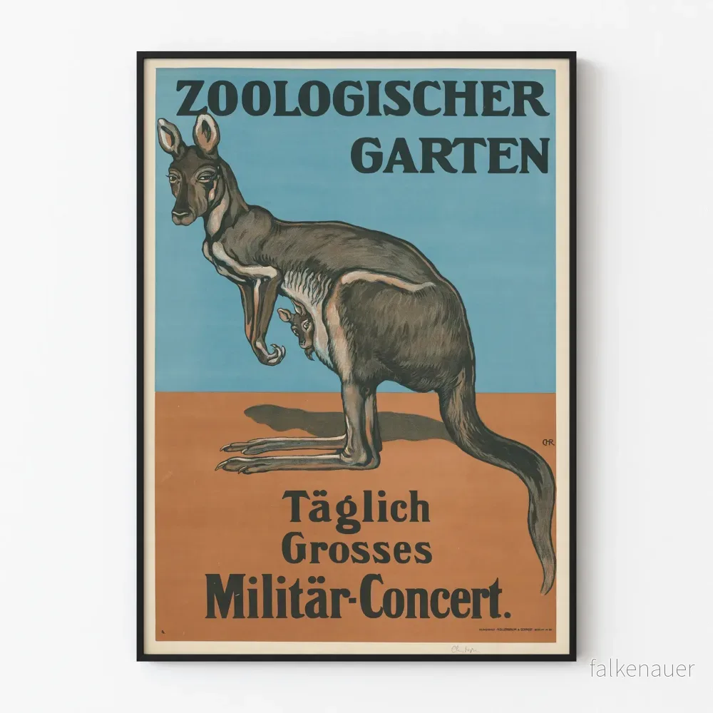 Vintageposter med Känguru Zoo och Militärkonsert