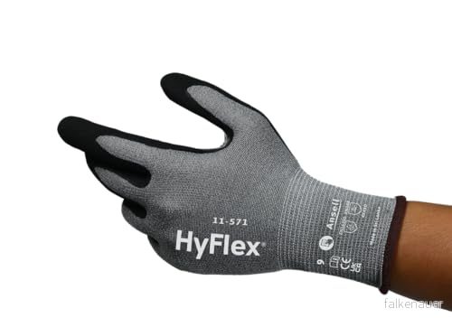 Ansell HyFlex 11 571 Skärsäkra arbetshandskar, nötningsbeständig nitrilbeläggning, industriella skyddshandskar, lätta, andningsbara och tvättbara, PPE män kvinnor, blå, storlek S (1 par) 76490641580