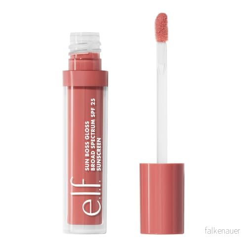 e.l.f. Sun Boss Gloss SPF 25, pigmenterat läppglans för en högglansig finish, fuktgivande och närande formel, vegan djurförsöksfri, rosa Me Girl 609332821262