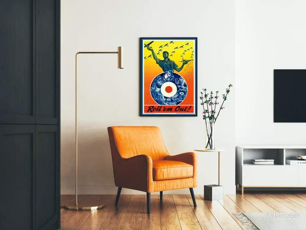 Vintageposter Roll'em Out - Retro väggdekoration med flygplan och industri - Bild 2