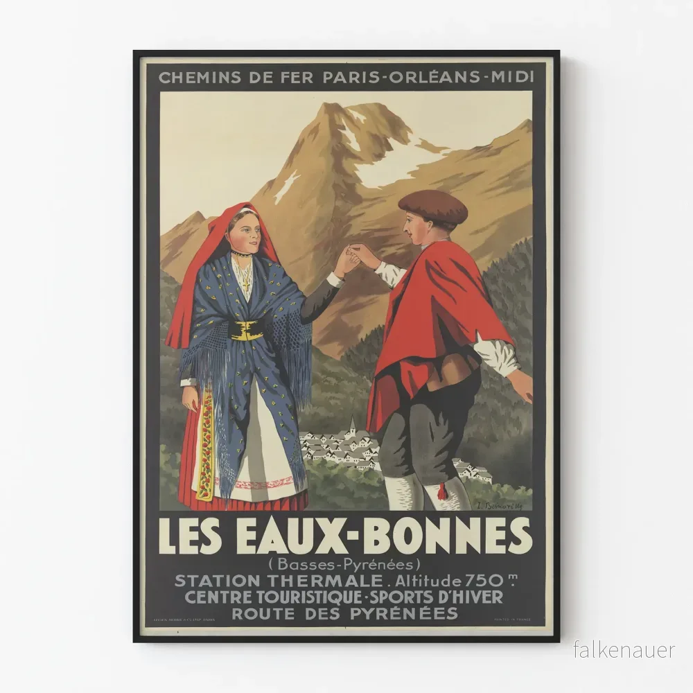 Vintageposter Les Eaux-Bonnes Termiska stationen Pyrenéerna