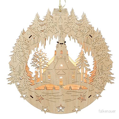 Dekohjälden24 5210010 Exclusive, belyst träfönsterbild, motiv: Seiffen kyrka, 30 cm 4250905123090