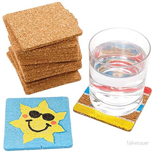 Baker Ross FE528 korkunderlägg, kvadratiska, målade, kreativa konst och pysselprojekt för barn pyssel, personliga dekorering, 30 stycken 5051174120297