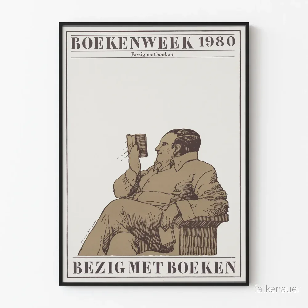 Vintageposter för Bokveckan 1980 Sysselsatt med böcker
