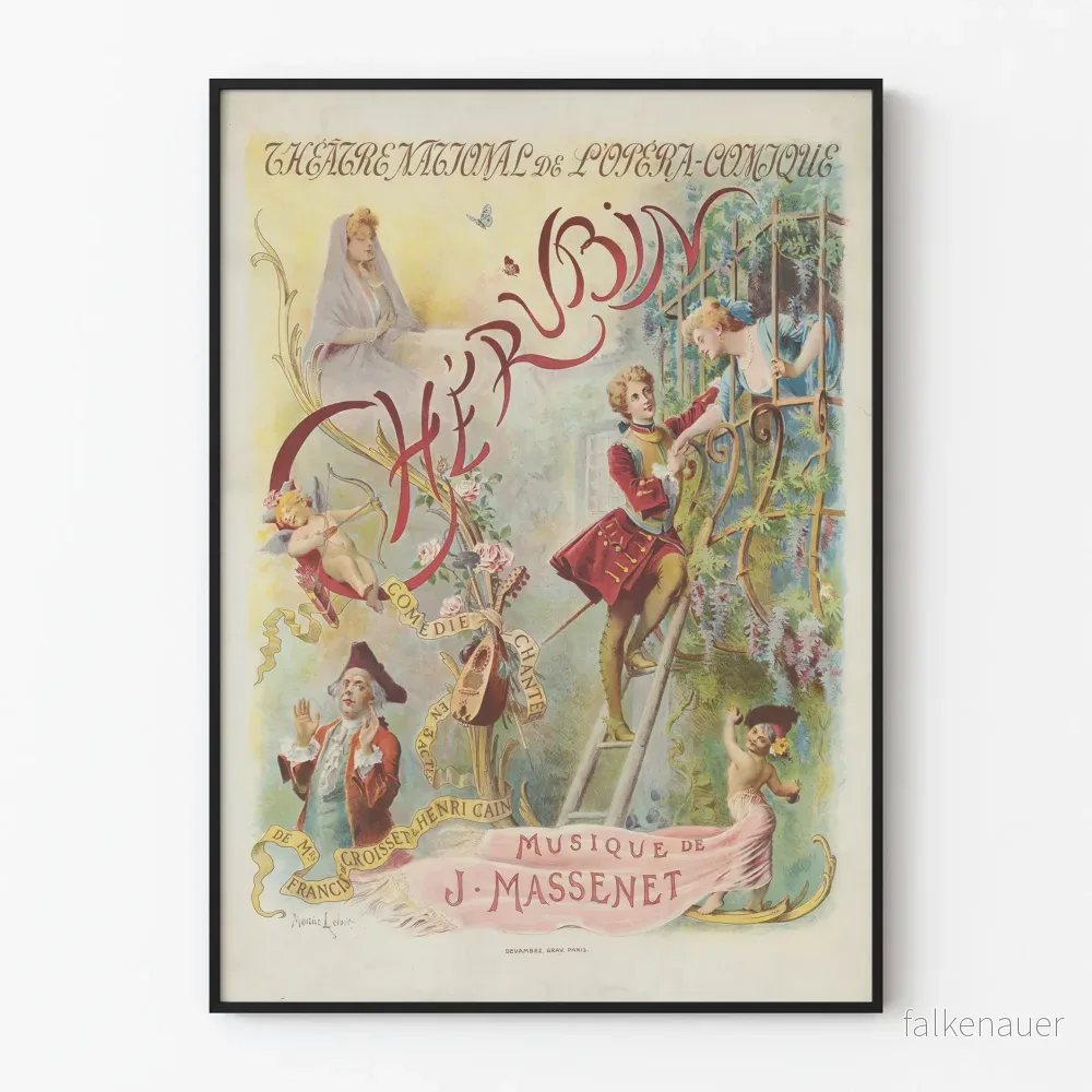 Vintageposter av operan "Chérubin" av Jules Massenet för väggdekoration
