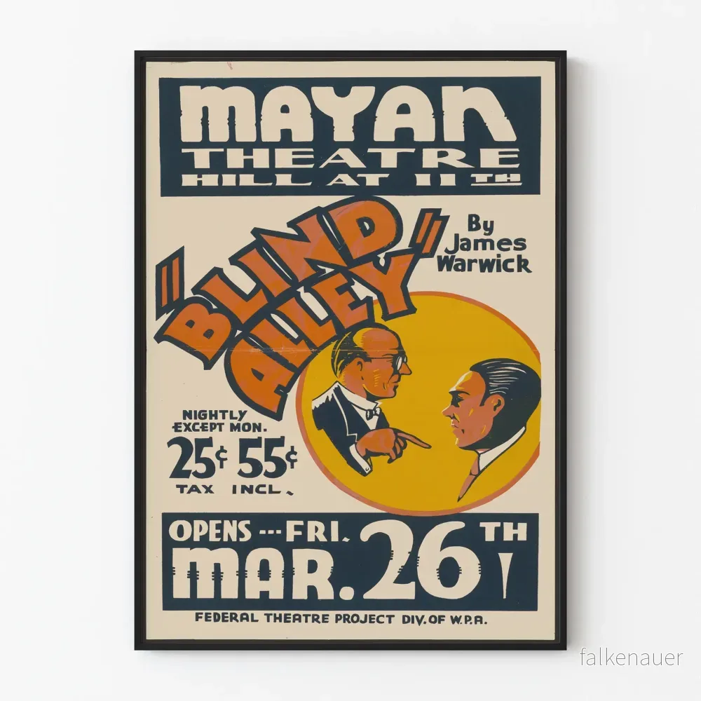 Retroaffisch för teatern Blind Alley Mayan Theatre