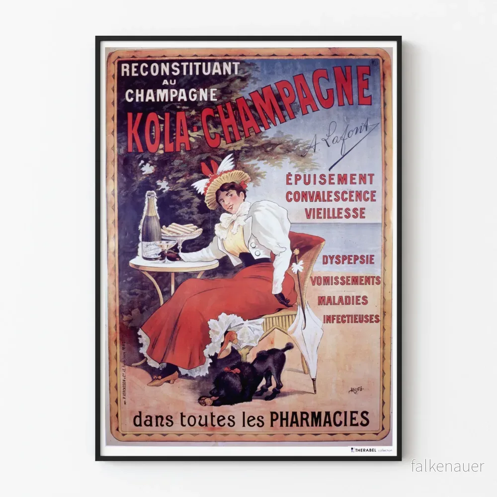 Vintageposter Kola Champagne för retro väggdekoration